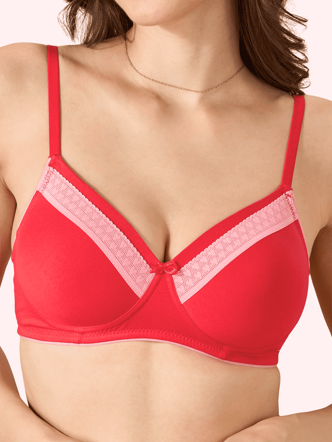 Valentine Cotton Bra – Lightly Padded, Wire-Free, Seamless Full Coverage T-Shirt Bra with Lace Trim